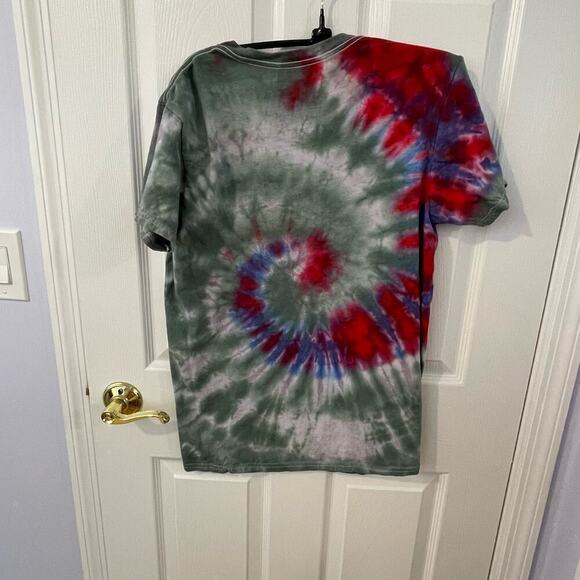 handmade tie dyed unisex tshirt M v-neck spiral camo red - Picture 6 of 9